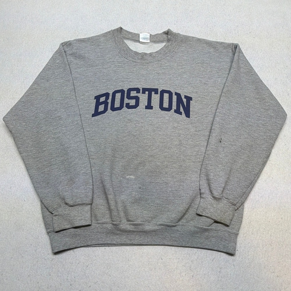 Vintage Boston‎ Sweatshirt Grey Crewneck Sweatshirt Gildan Y2K Boxy Fit Large